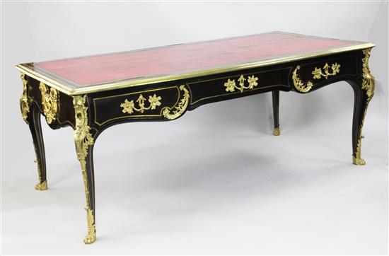 An early Louis XV brass inlaid ebony veneered bureau plat, W.6ft 6in. H.2ft 7.5in.